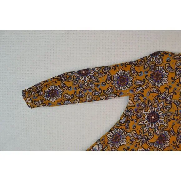 Everly Anthro Women's Small Gold Fit & Flare Long Sleeve Paisley Print Dress - Picture 10 of 16